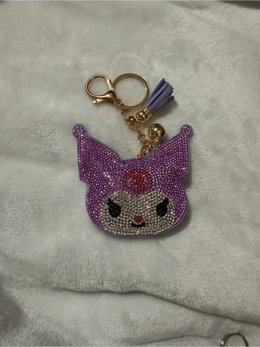Purple Rhinestone Character Key & Purse Charm with Tassel